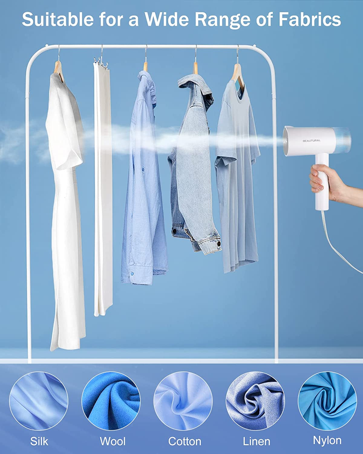 Steamer for Clothes, Foldable Handheld Clothing Wrinkles Remover for Garments, 30-Second Fast Heat-Up, Portable Fabric Steamer for 120V Countries, Not for Use in 220V Such as Europe