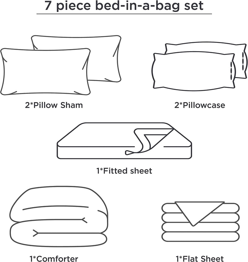 Bedsure Bed in a Bag Full Size 7 Pieces, Purple White Striped Bedding Comforter Sets All Season Bed Set, 2 Pillow Shams, Flat Sheet, Fitted Sheet and 2 Pillowcases