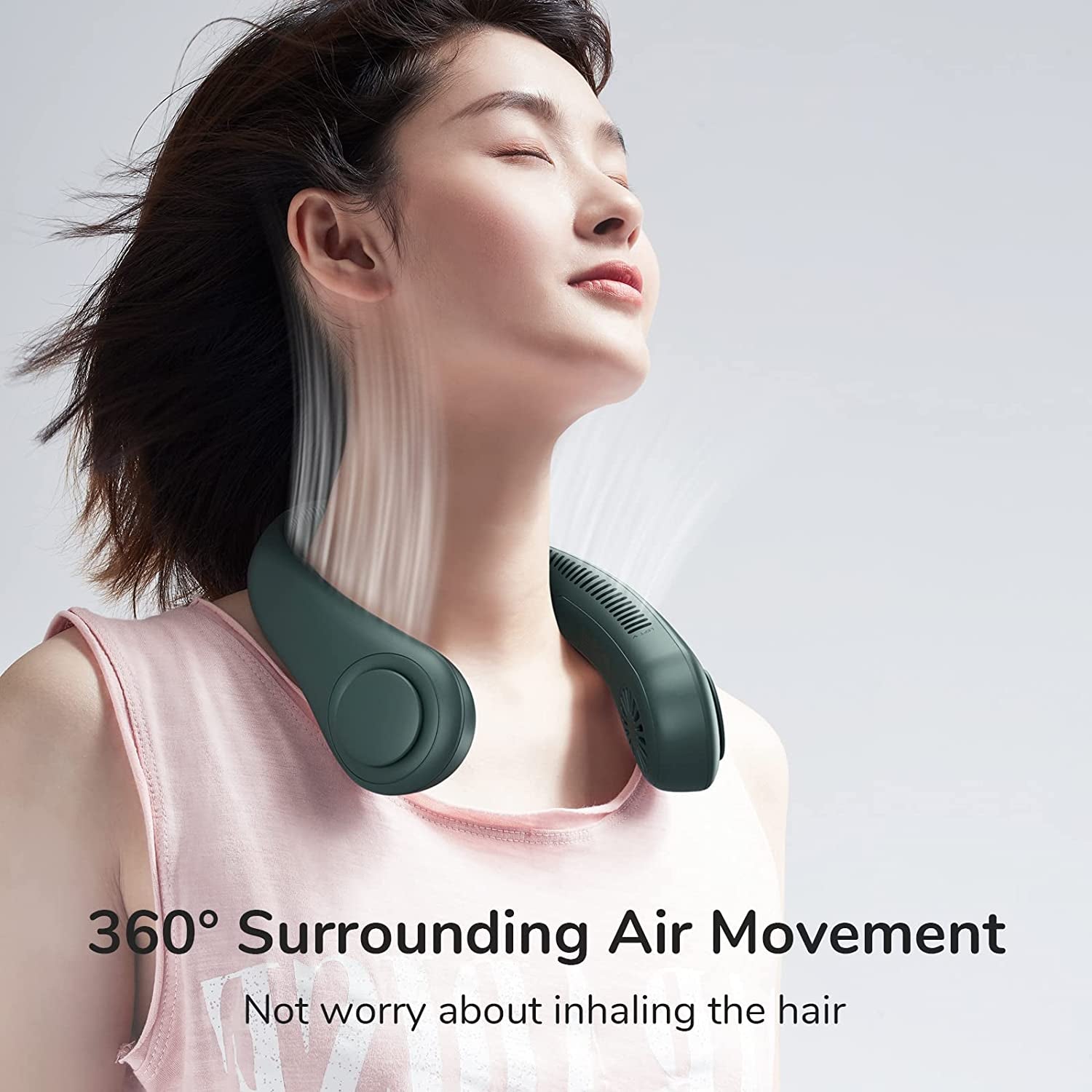 Portable Neck Fan, Hands Free Bladeless Fan, 4000 Mah Battery Operated Wearable Personal Fan, Leafless, Rechargeable, Headphone Design, USB Powered Desk Fan,3 Speeds-Dark Green