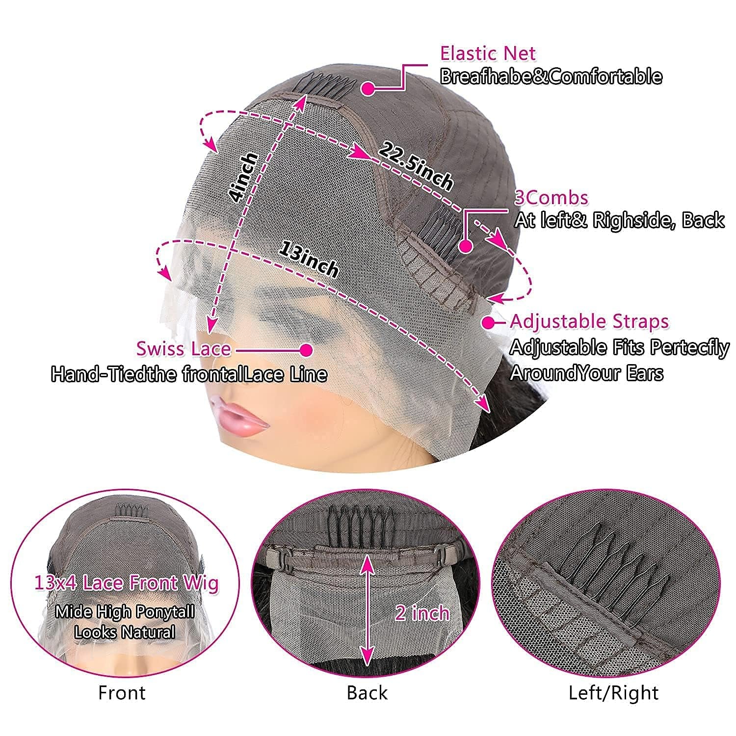 ALIMICE Lace Front Wigs Human Hair Straight 13X4 Transparent Lace Frontal Human Hair Wig for Black Women 100% Virgin Human Hair Pre-Plucked with Baby Hair 150% Density Natural Color (24 Inch)
