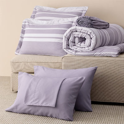 Bedsure Bed in a Bag Full Size 7 Pieces, Purple White Striped Bedding Comforter Sets All Season Bed Set, 2 Pillow Shams, Flat Sheet, Fitted Sheet and 2 Pillowcases