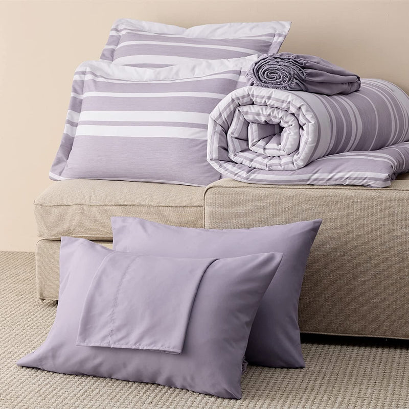 Bedsure Bed in a Bag Full Size 7 Pieces, Purple White Striped Bedding Comforter Sets All Season Bed Set, 2 Pillow Shams, Flat Sheet, Fitted Sheet and 2 Pillowcases