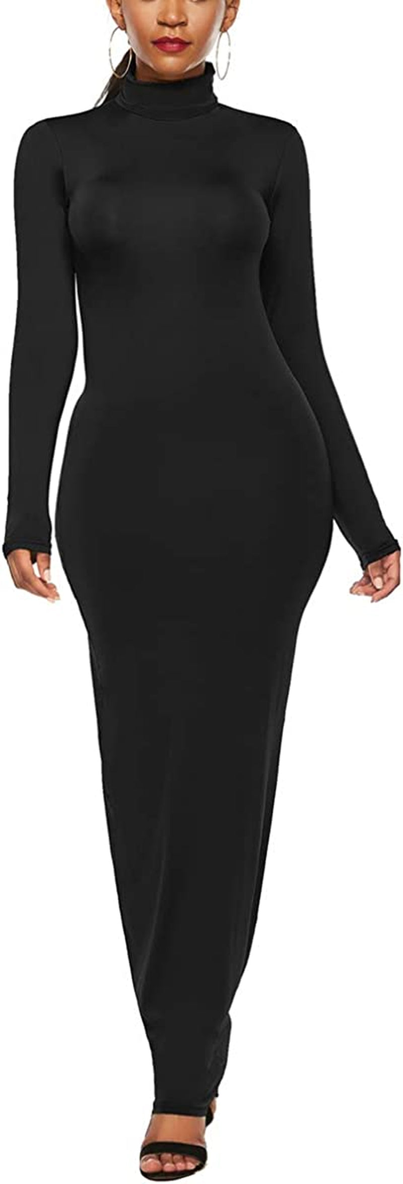 Women'S Long Sleeve Plain Maxi Dresses Casual Long Dresses