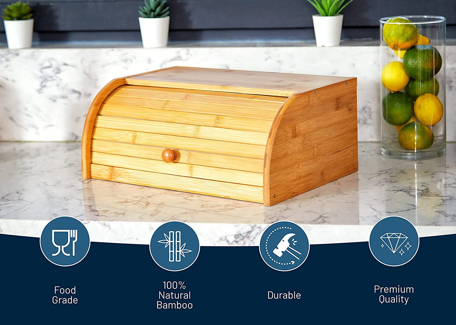 Premium Bamboo Bread Box, Bread Storage and Organizer, Organizer for Kitchen Countertop, Assembly Required