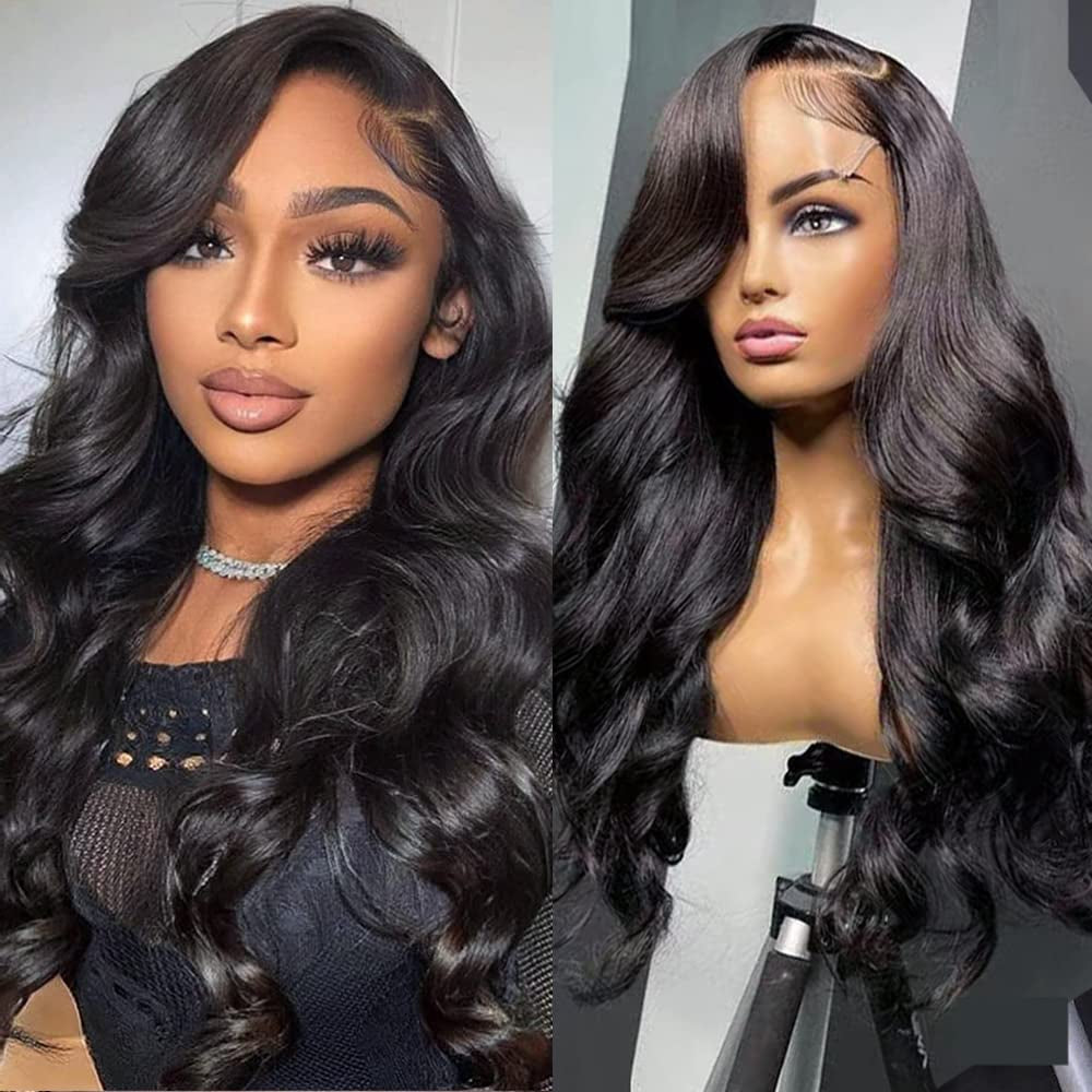 360 Body Wave Full Lace Frontal Wigs Human Hair 180 Density HD Transparent Body Wave Wigs Pre Plucked with Baby Hair Brazilian Virgin Lace Front Human Hair Wigs for Black Women Natural Color(20 Inch)