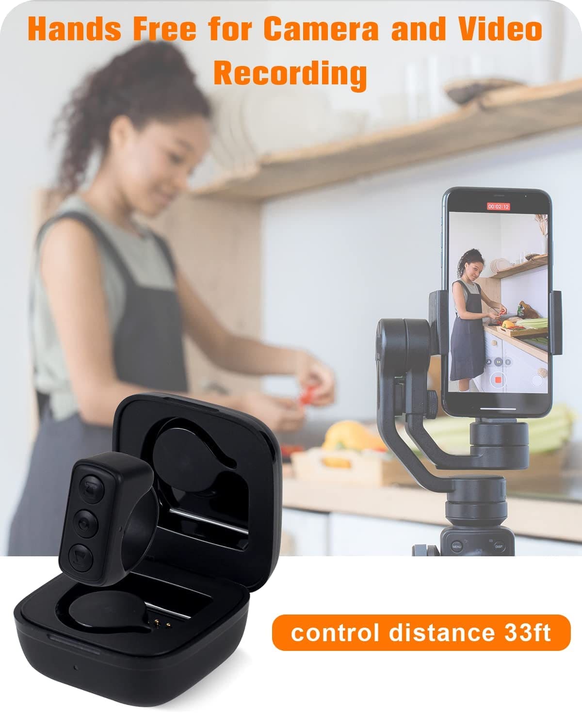 Tiktok Remote Control Kindle App Page Turner, Bluetooth Camera Video Recording Remote, TIK Tok Scrolling Ring for Iphone, Ipad, Ios, Android - Black