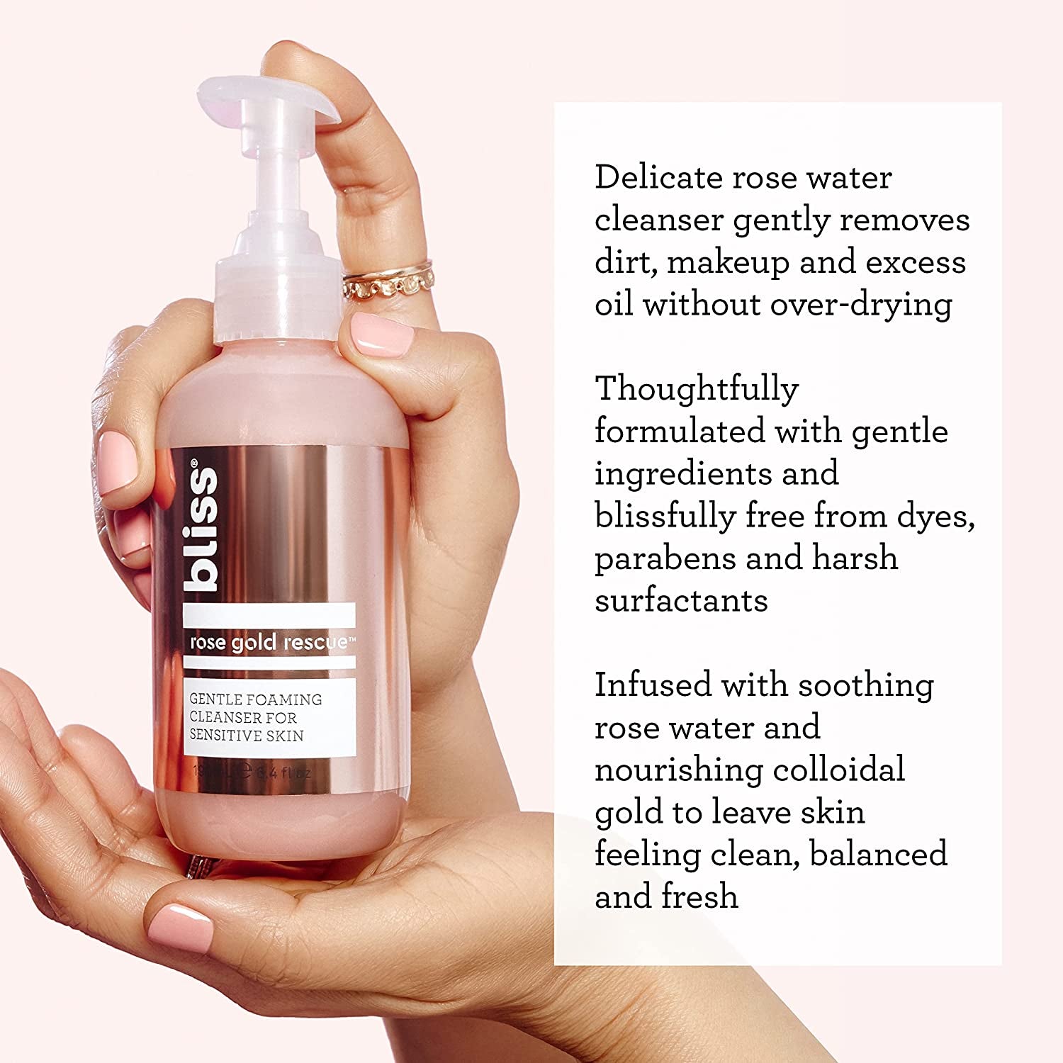 Rose Gold Rescue Foaming Face Wash & Cleanser for Sensitive Skin | Clean | Cruelty Free | Vegan | 6.4 Fl Oz