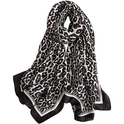Women Fashion Leopard Print Silky Satin Scarf Large Shawl Head Wrap