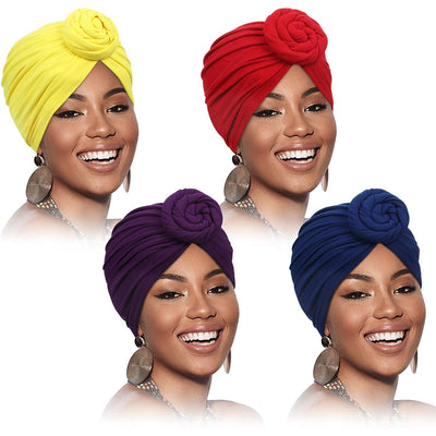 4 Pieces African Pattern Headwrap Pre-Tied Bonnet Turban Knot Beanie Cap Headwrap Hat