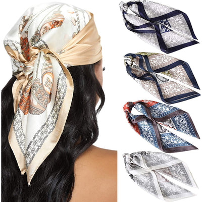 23.6 Inches Satin Head Scarves for Women 4PCS Square Silk like Hair Scarves Silk Hair Bandanas