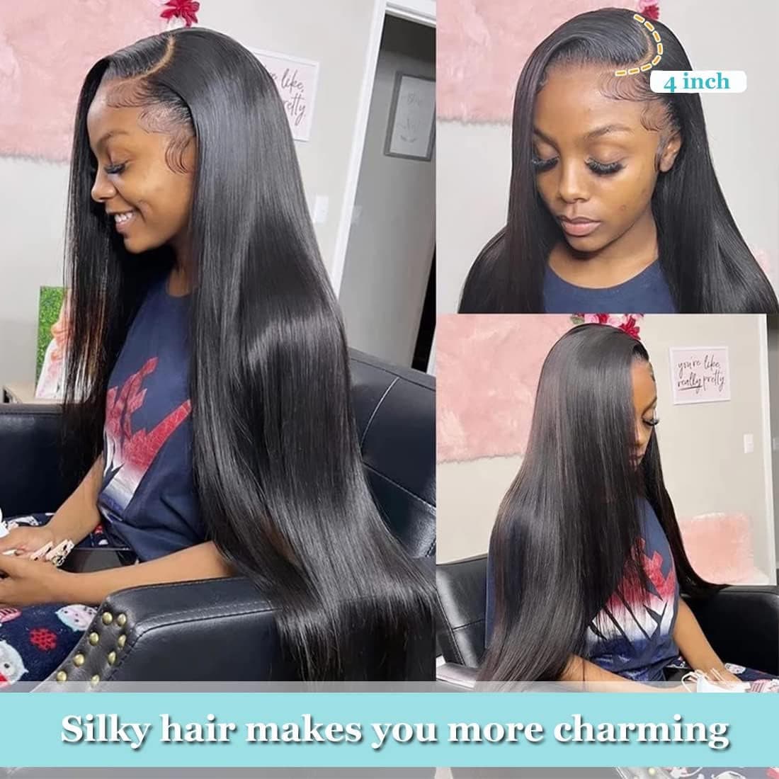 24 Inch Straight Lace Front Wigs Human Hair 180% Density 13X4 Lace Front Wigs Human Hair Glueless Brazilian Virgin HD Transparent Lace Frontal Wigs Human Hair Pre Plucked with Baby Hair