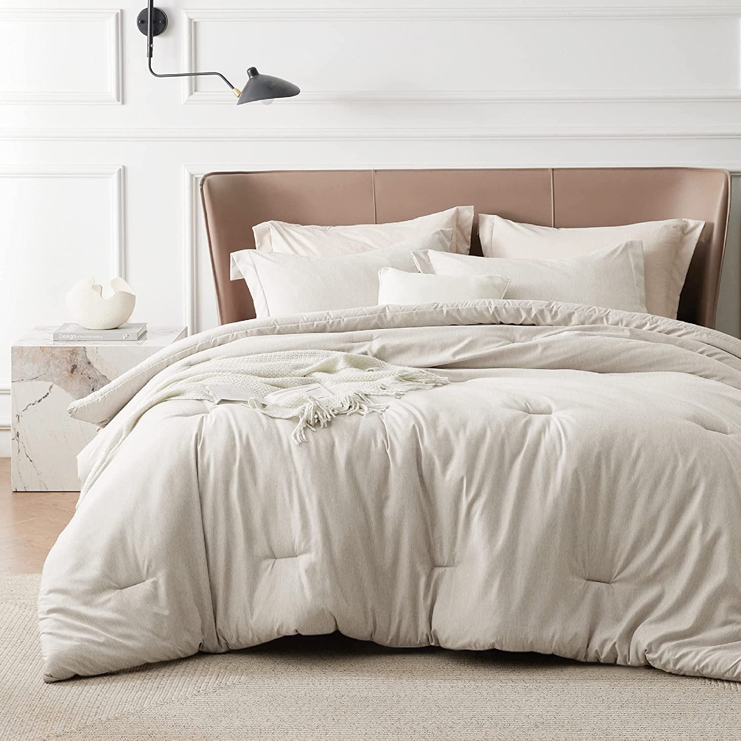 Bedsure Queen Comforter Set - Beige Comforter Queen Size, Soft Bedding for All Seasons, Cationic Dyed Bedding Set, 3 Pieces, 1 Comforter (88"X88") and 2 Pillow Shams (20"X26"+2")