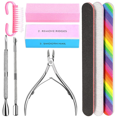 Nail File and Buffer- 3Pcs Double Sided Nail File, Rectangular Nail Buffer, Buffer Block Sponge Polished, Nail Brush, Come with Cuticle Nipper and Pusher, Perfect Manicure Tool Kit for Shiny Nail