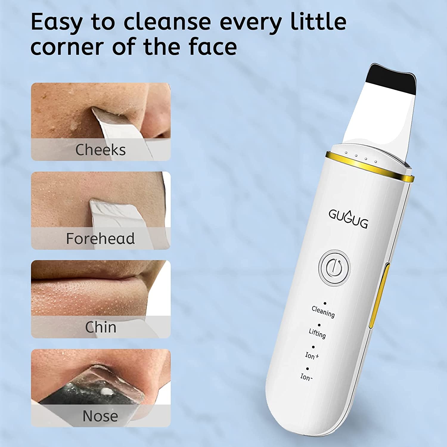 Skin Scrubber Skin Spatula Blackhead Remover with 4 Modes, Pore Spatula for Face, Facial Spatula for Deep Cleansing-White