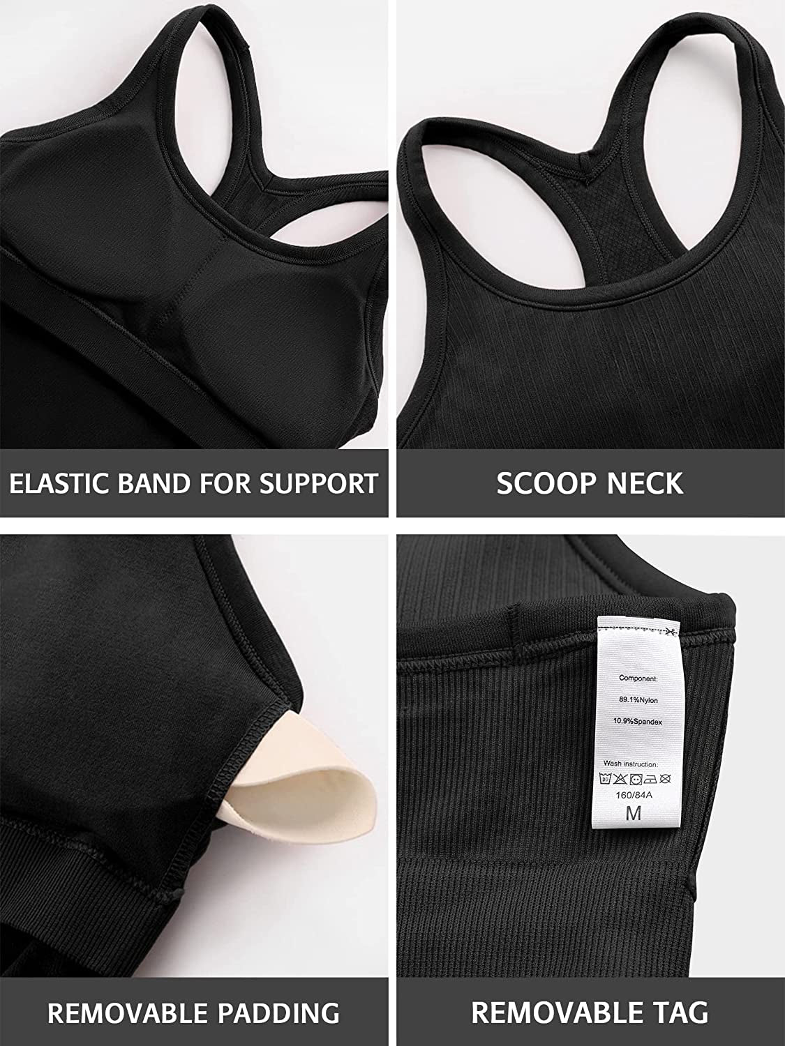 Ribbed Workout Tank Tops for Women with Built in Bra Tight Racerback Scoop Neck Athletic Top
