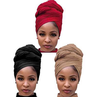 3PCS Head Wraps for Black Women Turban Headwraps Stretchy African Hair Wraps Jersey Head Scarf Tie Headbands