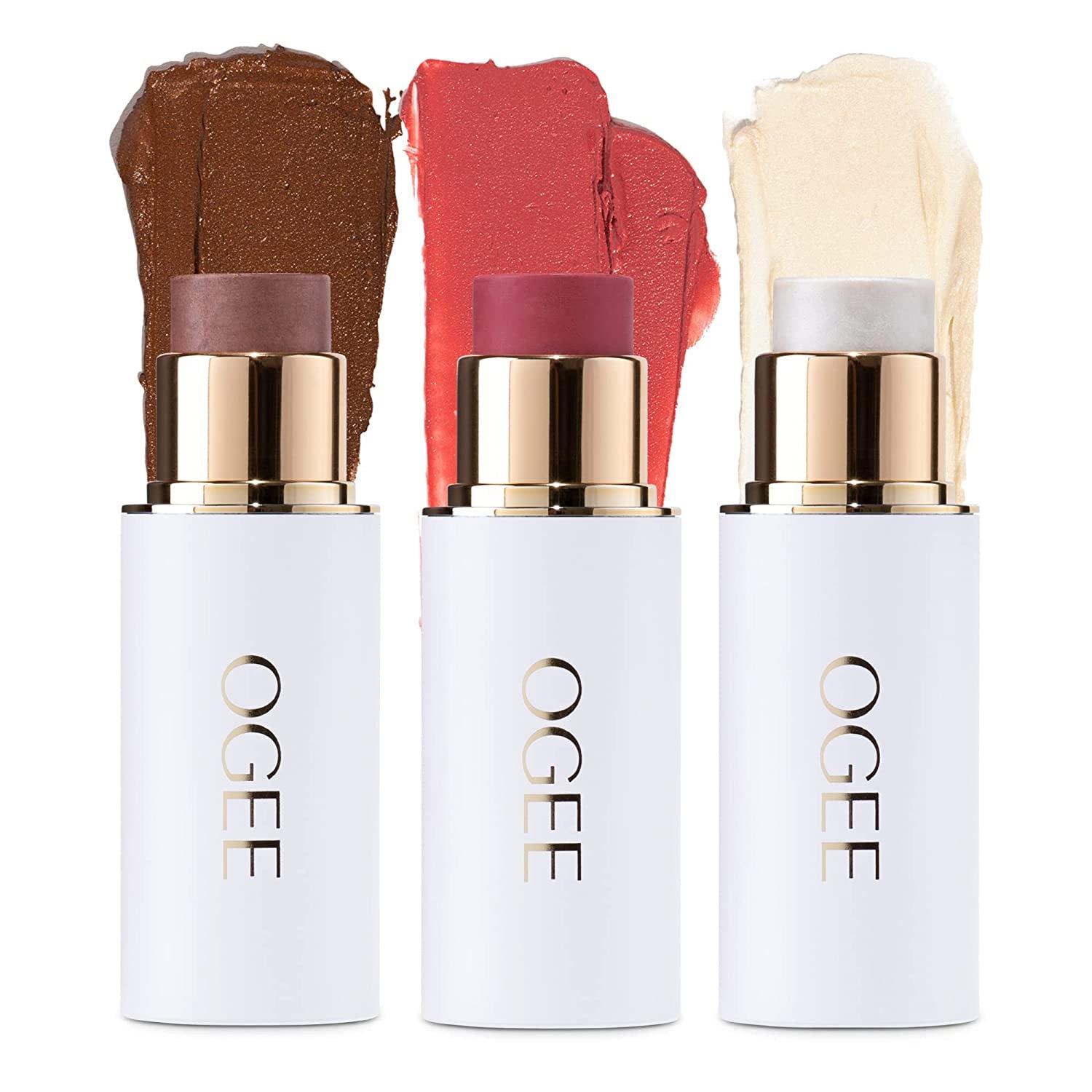 Face Stick Trio - Contour Stick Makeup Collection - Certified Organic Bronzer, Blush Stick, and Highlighter Stick for a Flawless Look