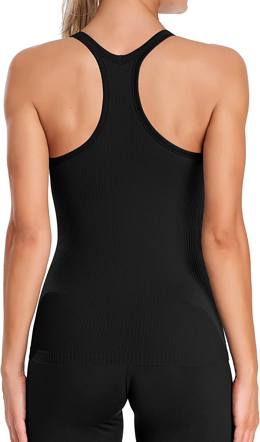 Ribbed Workout Tank Tops for Women with Built in Bra Tight Racerback Scoop Neck Athletic Top