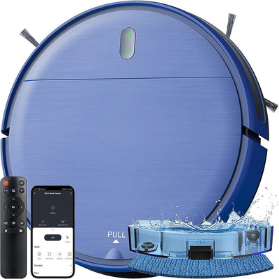 Robot Vacuum Cleaner, Robot Vacuum and Mop Combo Compatible with Alexa/Wifi/App, Self-Charging, 230ML Water Tank for Pet Hair, Hard Floors and Low Pile Carpet (Blue)