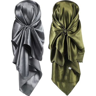 35 Inch Silk Head Scarf 2 Pcs Large Square Neck Scarf Sleeping Hair Wrapping Satin Scarf for Women