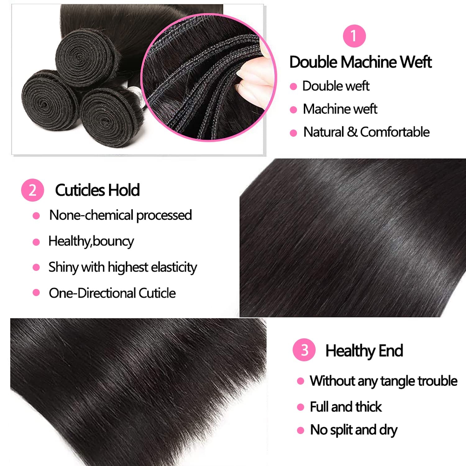10A Straight Bundles Human Hair 24 26 28 Inch Brazilian Straight Human Hair Bundles 100% Unprocessed Virgin Weave Bundles Human Hair 3 Bundles Natural Black Color