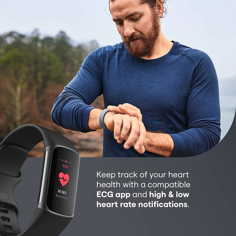 Fitbit Charge 5 Advanced Health & Fitness Tracker with Built-In GPS, Stress Management Tools, Sleep Tracking, 24/7 Heart Rate and More, Black/Graphite, One Size (S &L Bands Included)
