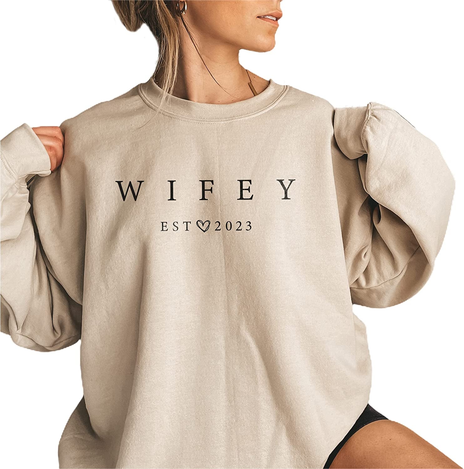 Wifey Est 2023 Sweatshirt for Women Just Married Honeymoon Bride Gift Womens Wedding Wife Bridal Shower Outfits