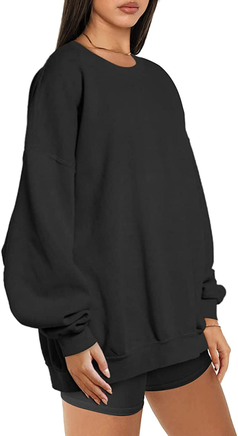 Womens Oversized Sweatshirts Hoodies Fleece Crew Neck Pullover Sweaters Casual Comfy Fall Fashion Outfits Clothes 2023