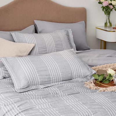 Bedsure Bed in a Bag Full - Full Size Comforter Set 7 Pieces Stripes Seersucker Bedding Set, Soft Lightweight down Alternative Comforter, Full Bed Set (Grey,Full 86 X 82 Inch)