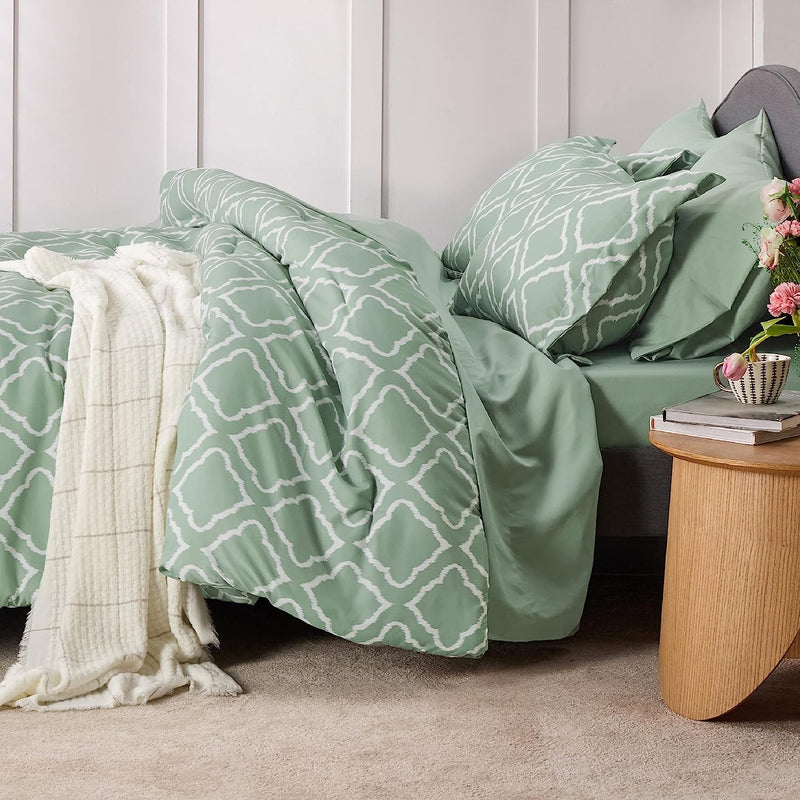 Bedsure Sage Green Comforter Set Twin - Bed in a Bag Twin 5 Pieces, Lightweight Warm Bedding Sets for All Season with Comforters, Sheets, Pillowcase & Sham