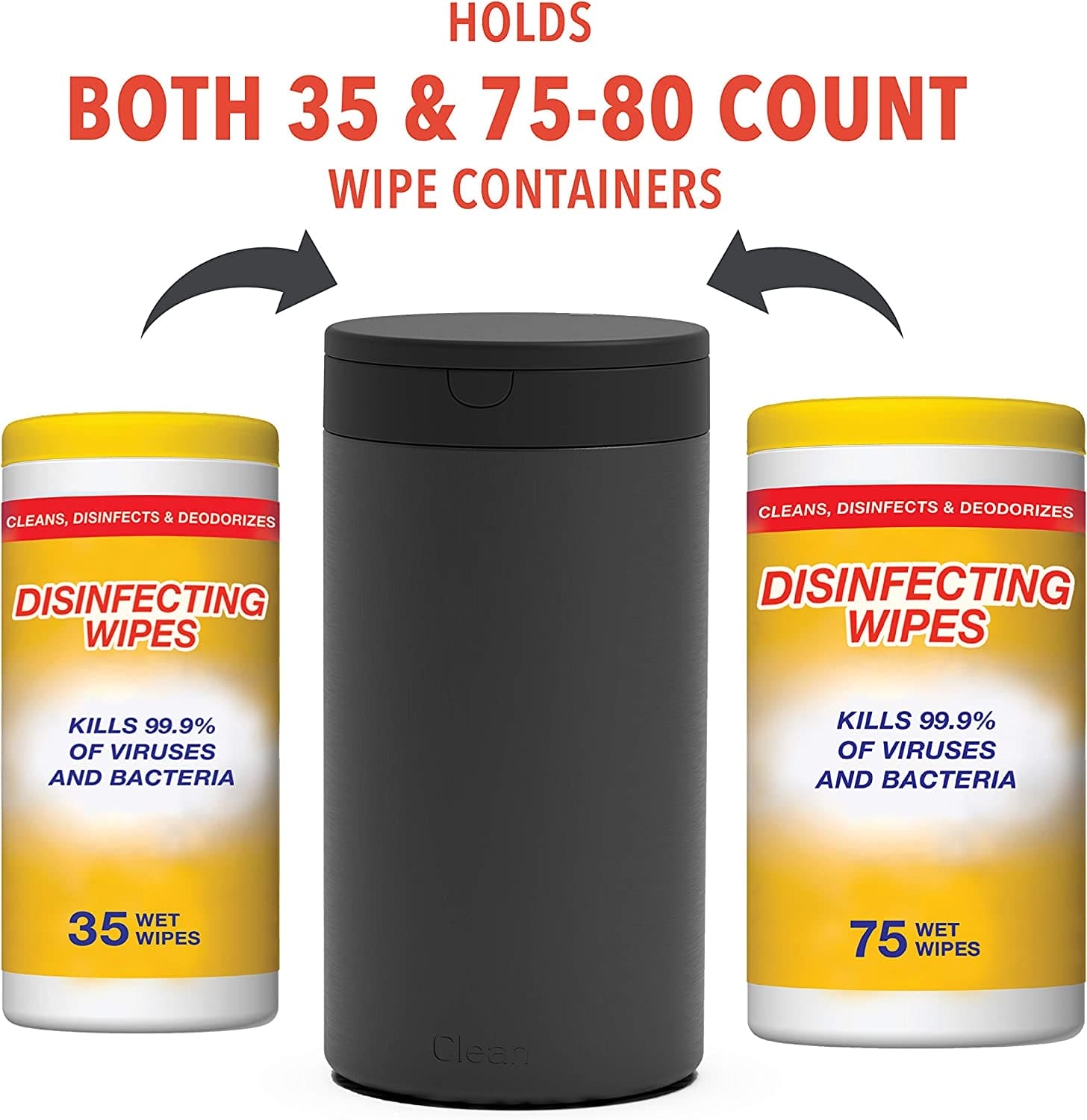 Spectrum Decorative Disinfecting Wipes Container (Black) - Refillable Dispenser for Bathroom, Kitchen, Classroom, Countertop, & Home Storage / Stainless Steel & Rust-Resistant