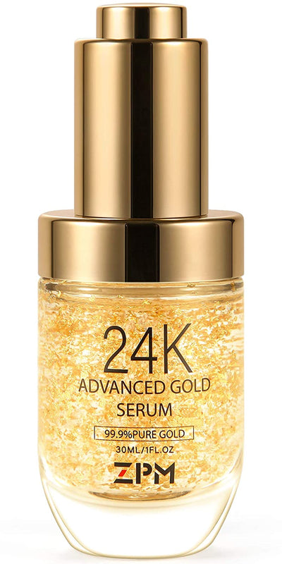 24K Gold anti Aging Face Serum Moisturizer Enriched with Vitamin C Serum, Hyaluronic Acid, Vitamin E Cream for Day and Night Wrinkle Reduction, Re-Activate Skin Youth (1FL.OZ)