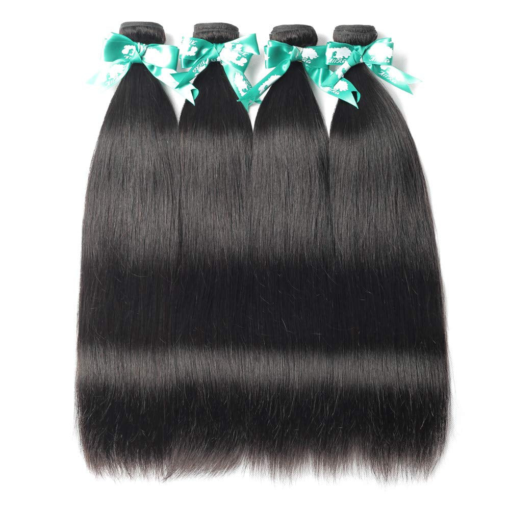 Straight Human Hair Bundles 100% Unprocessed Brazilian Straight Virgin Human Hair 4 Bundles Human Hair Extensions Natural Black Color(18 20 22 24)