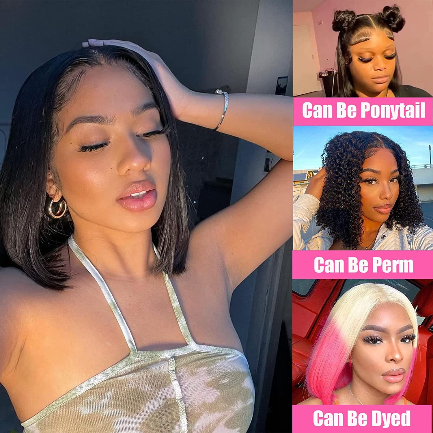 Lace Front Wigs Human Hair Bob Wigs for Black Women Human Hair Pre Plucked with Baby Hair 13X4 Lace Frontal Wig Human Hair Straight Short Bob Wigs Human Hair Glueless Brazilian Human Hair Wigs (14 Inch, Natural Color)