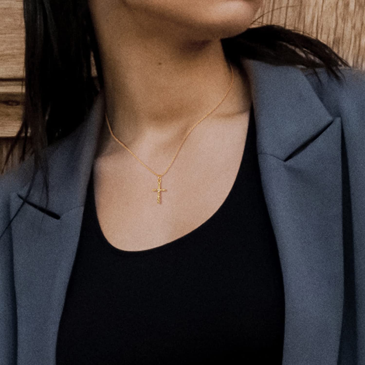 Gold Layered Initial Cross Necklace, 14K Gold Plated Layering Square Letter Pendant Figaro Chain Cross Choker from A-Z Capital Jewelry for Women Girls