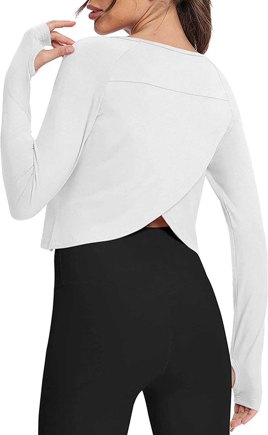 Long Sleeve Cropped Tops Athletic Workout Athletic Yoga Gym Crop Tops for Women
