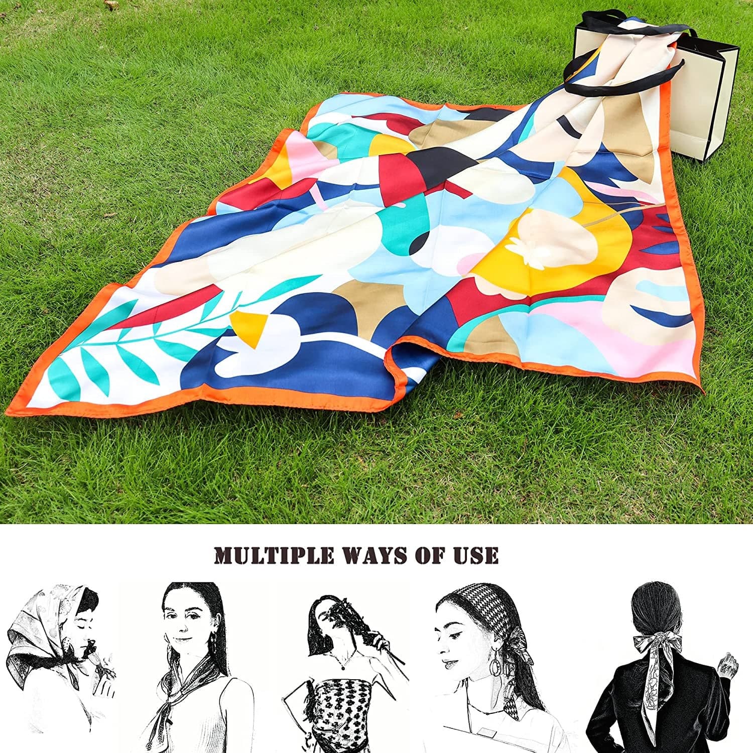 4PCS Large Satin Head Scarf for Women 35" Square Soft Smooth Silk like Hair Scarf Wraps Bandana for Sleeping