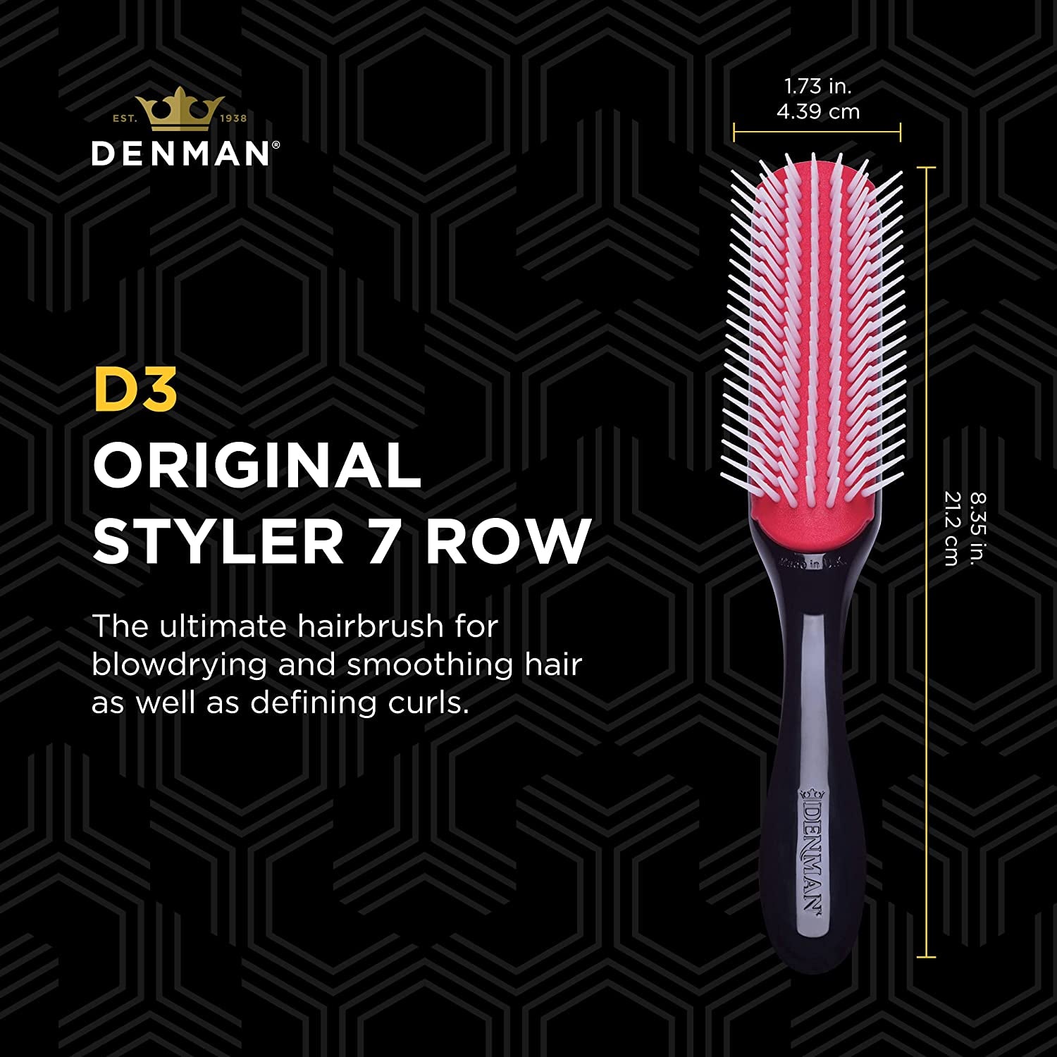 Curly Hair Brush D3 (Black & Red) 7 Row Styling Brush for Detangling, Separating, Shaping and Defining Curls - for Women and Men