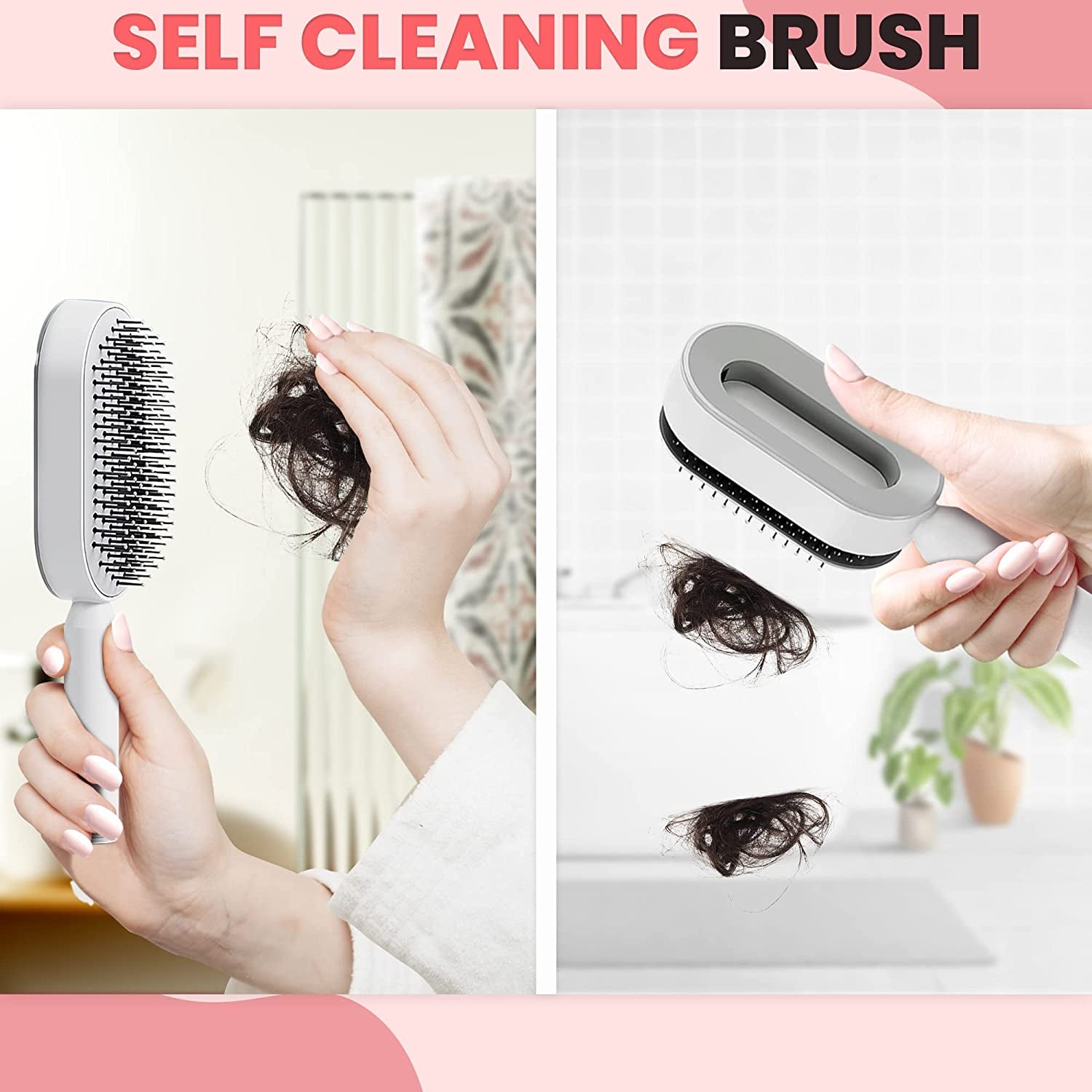 Self Cleaning Hair Brushes for Women, Kids - Hair Brush for Curly, Thick, Straight, Thin, Wet or Dry Hair - Detangling Brush and Scalp Massager - Detangler Brush Comb Pain Free (White)