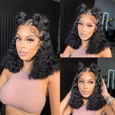 12 Inch Bob Wig Human Hair 13X4 Deep Curly Lace Front Wig Human Hair Short Bob Wigs for Black Women Glueless HD Lace Front Wigs Human Hair Pre Plucked with Baby Hair Natural Hairline (13X4 Bob Wig)