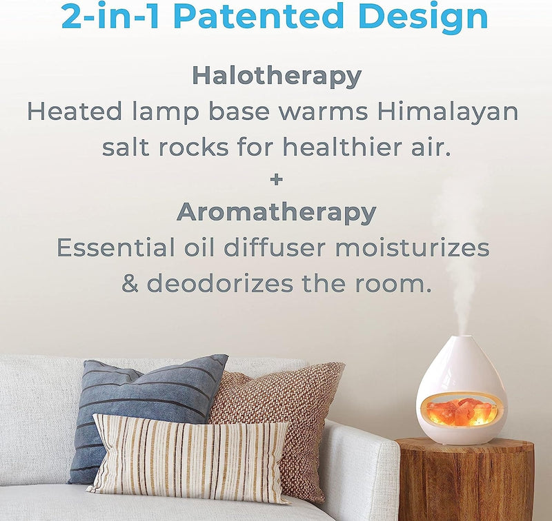 ® Pureglow™ Crystal - 2-In-1 Himalayan Salt Lamp & Ultrasonic Essential Oil Diffuser, Original Salt Therapy Lamp, 100% Pure Himalayan Salt, Ambient Glow, 160 Ml 16-Hour Tank (White)