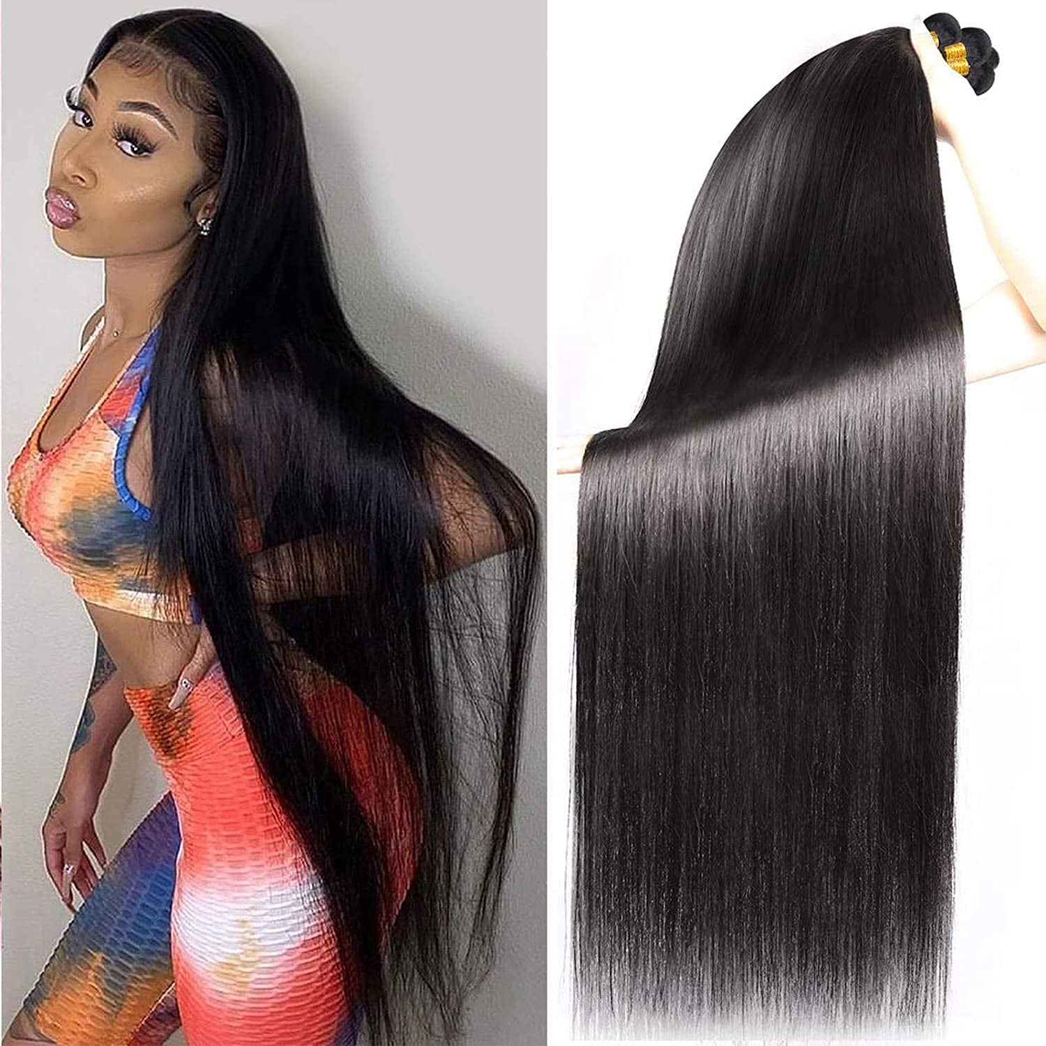 12A Straight Hair Bundles Brazilian Straight Human Hair Bundles(30 32 34) 100% Unprocessed Virgin Straight Hair Weave 3 Bundles Natural Black