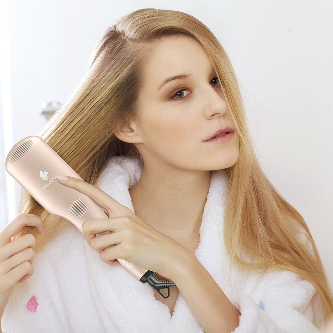 Hair Straightener Brush,  Ionic Hair Straightener Comb with 16 Temp, Auto-Off & Anti-Scald & Effective Hair Care, MCH Heating Hair Straightening Brush for Women
