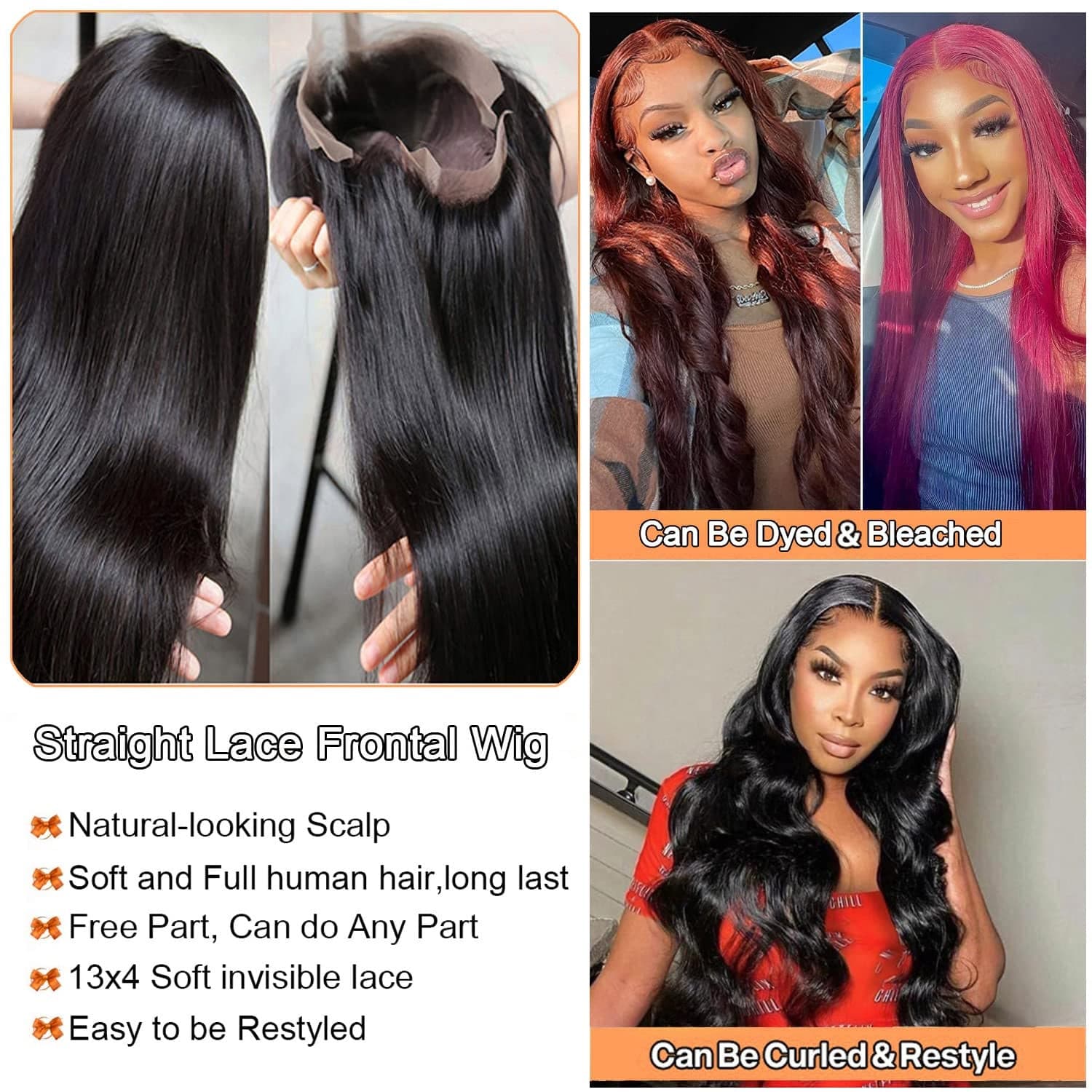 Straight Lace Front Wigs Human Hair Pre Plucked 13X4 Transparent HD Lace Frontal Wigs 180% Density Glueless Lace Front Wig Brazilian Virgin Human Hair Wig for Black Women with Baby Hair 24 Inch