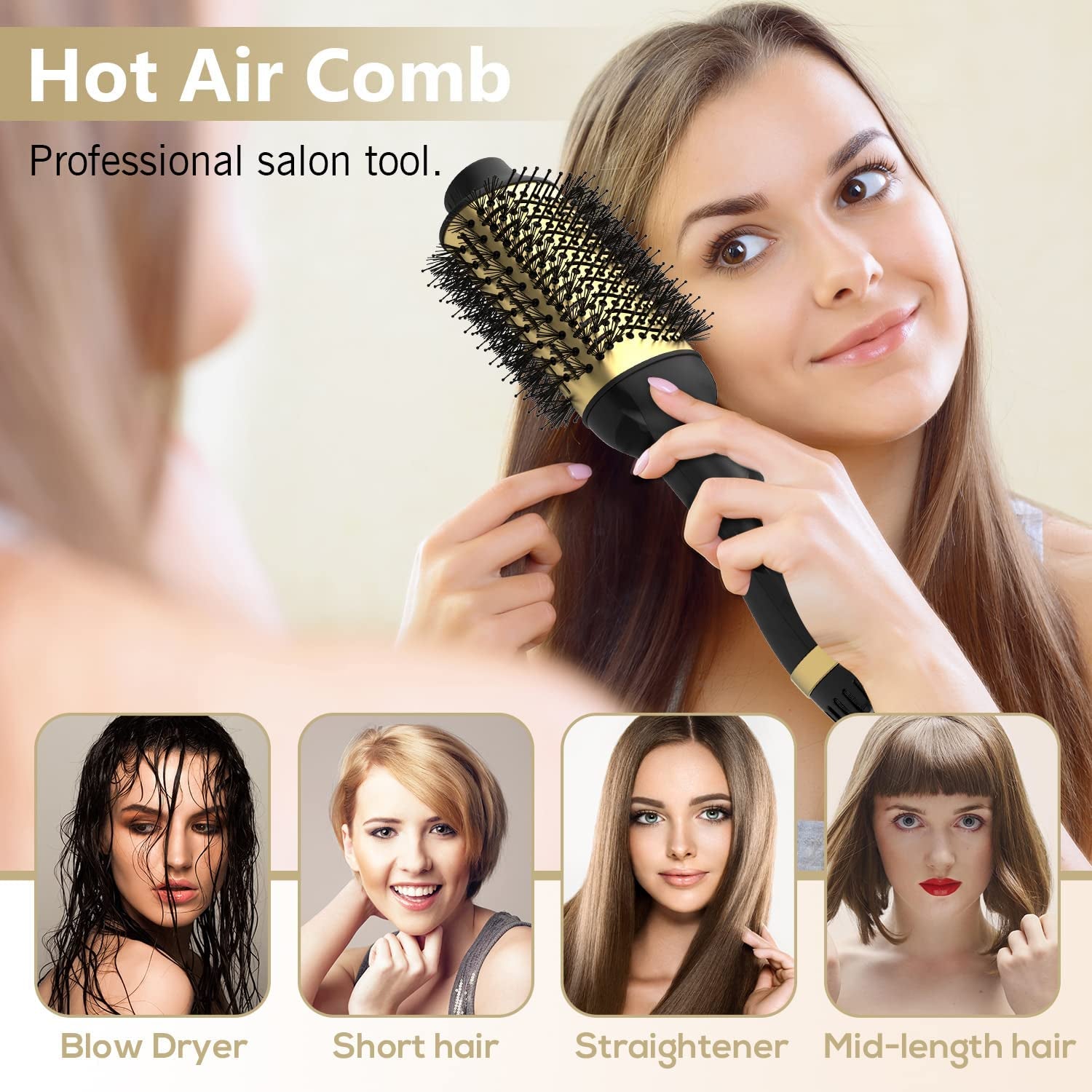 Hair Dryer Brush, Lpstea 4 in 1 Hot Air Brush, One Step Hair Dryer & Styler Volumizer with Enhanced Titanium Barrel, Blow Dryer Brush for Women (Gold)
