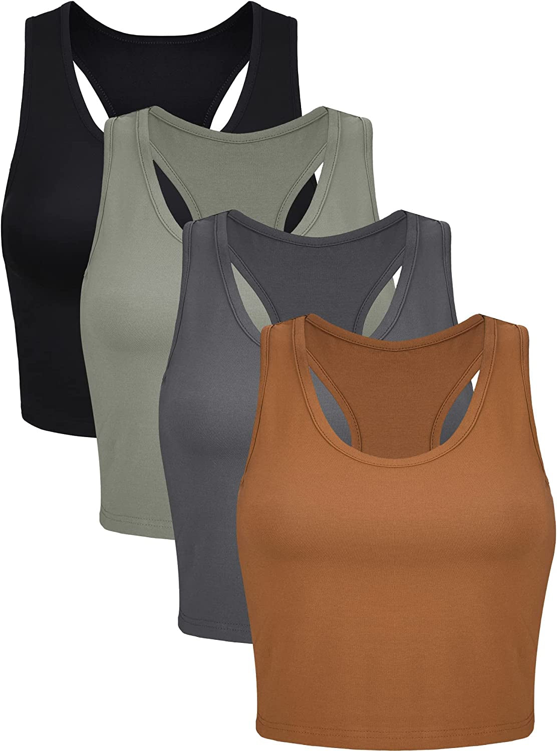 4 Pieces Basic Crop Tank Tops Sleeveless Racerback Crop Cami Top for Women