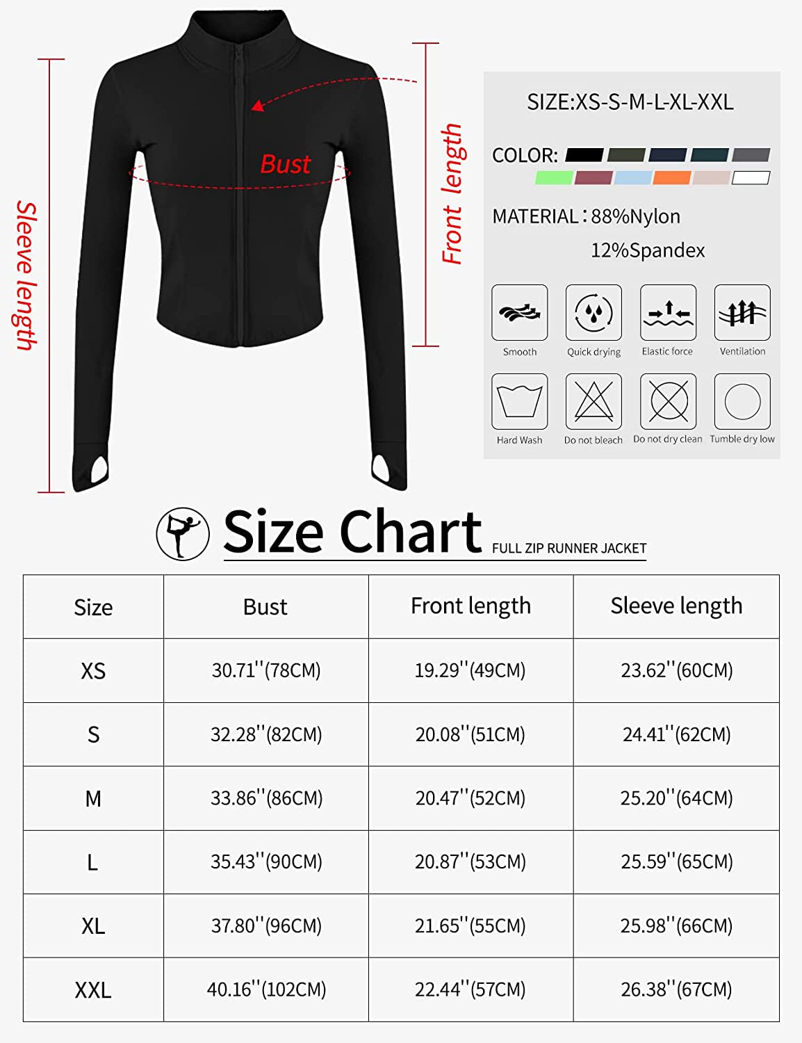 Women'S Athletic Full Zip Lightweight Workout Jacket with Thumb Holes
