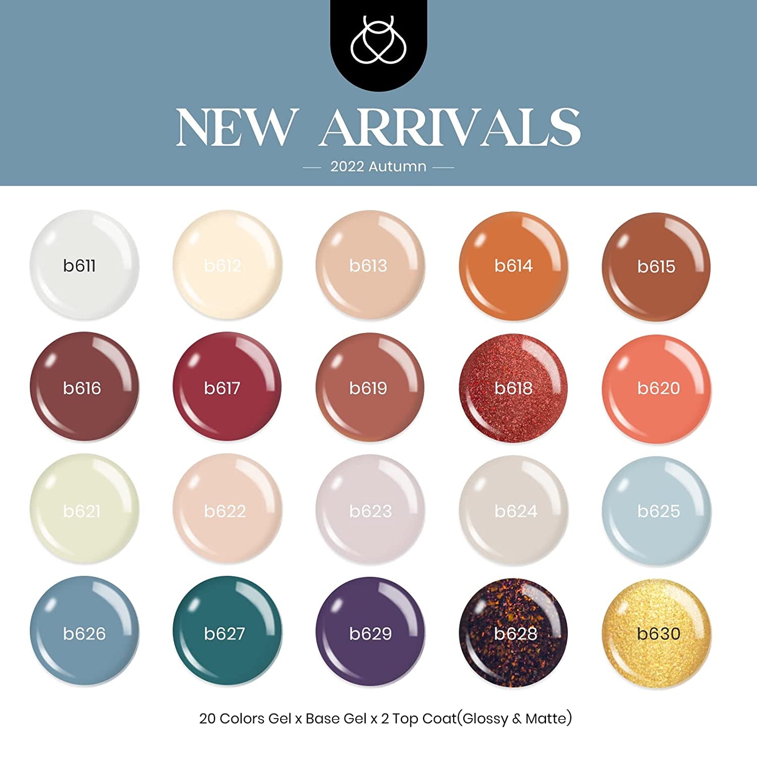 Beetles 23Pcs Gel Nail Polish Kit with Base Gel Top Coat Reason and Romance Collection Orange Brown Burgundy Red Gray Golden Soak off U V Nail Lamp Gel Polish Set Manicure Gifts for Women