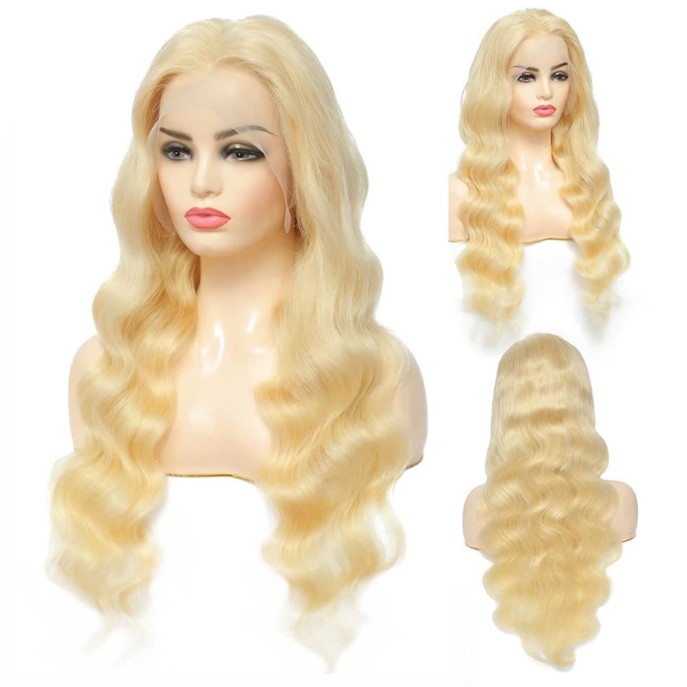 613 Body Wave Lace Front Wig Human Hair 10A Brazilian 13X4 Blonde Lace Frontal Wigs 150% Density Pre Plucked Bleached Knots with Baby Hair 22 Inch