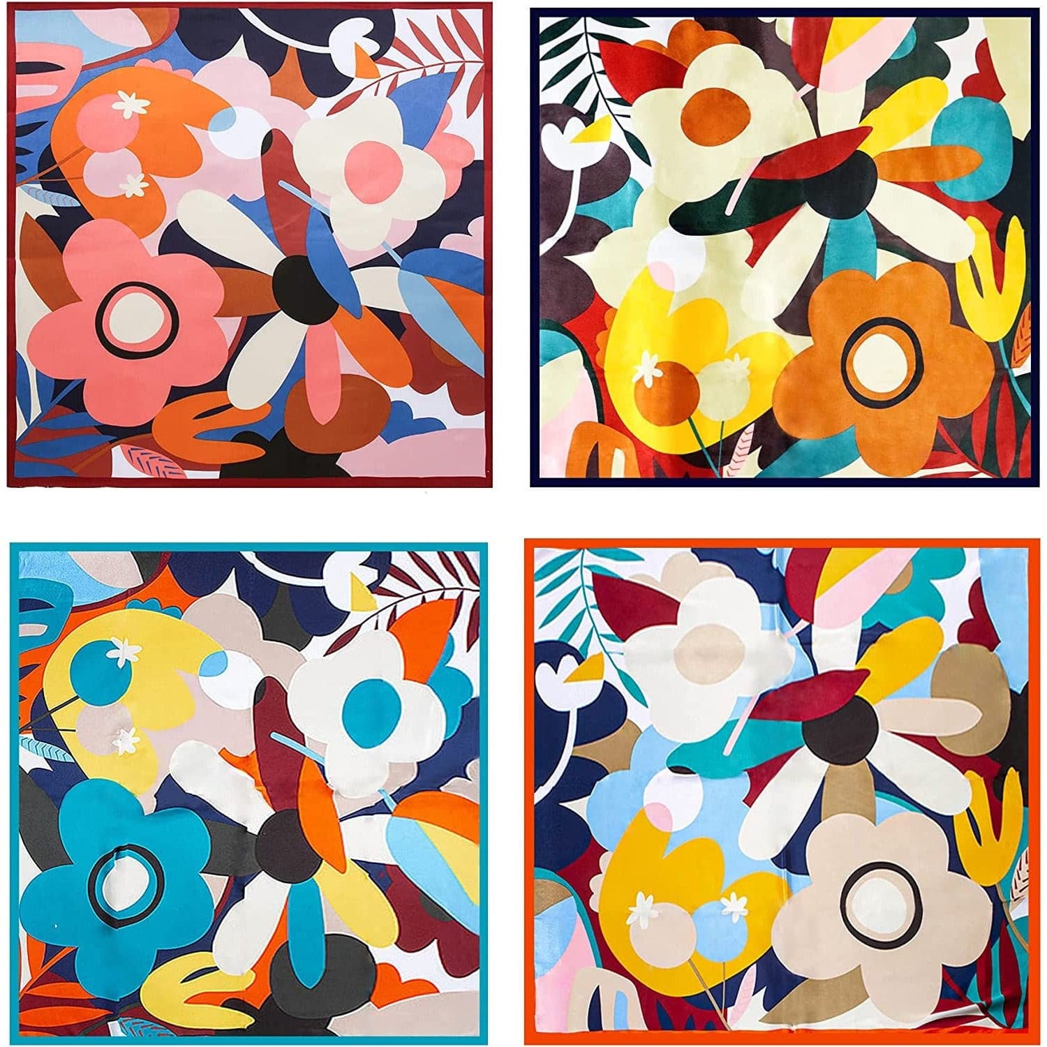 4PCS Large Satin Head Scarf for Women 35" Square Soft Smooth Silk like Hair Scarf Wraps Bandana for Sleeping